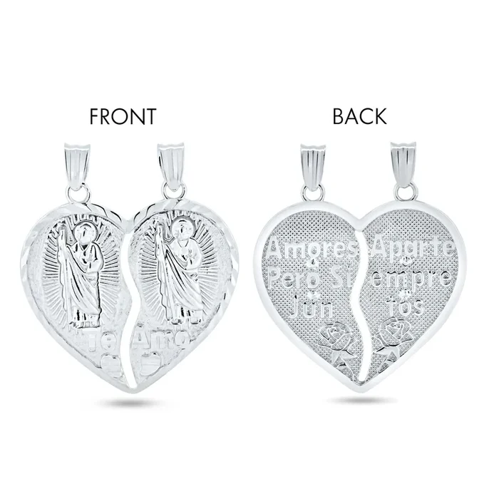 Rhodium Plated 925 Sterling Silver DC Broken Heart St. Jude Design with Latin Words – GMP00117
