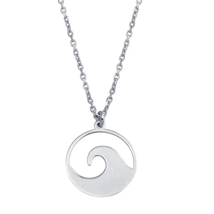 Rhodium Plated 925 Sterling Silver Disc Wave Design Necklace – SOP00117
