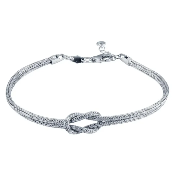 Rhodium Plated 925 Sterling Silver Double Chain Knot Bracelet – ARB00059RH