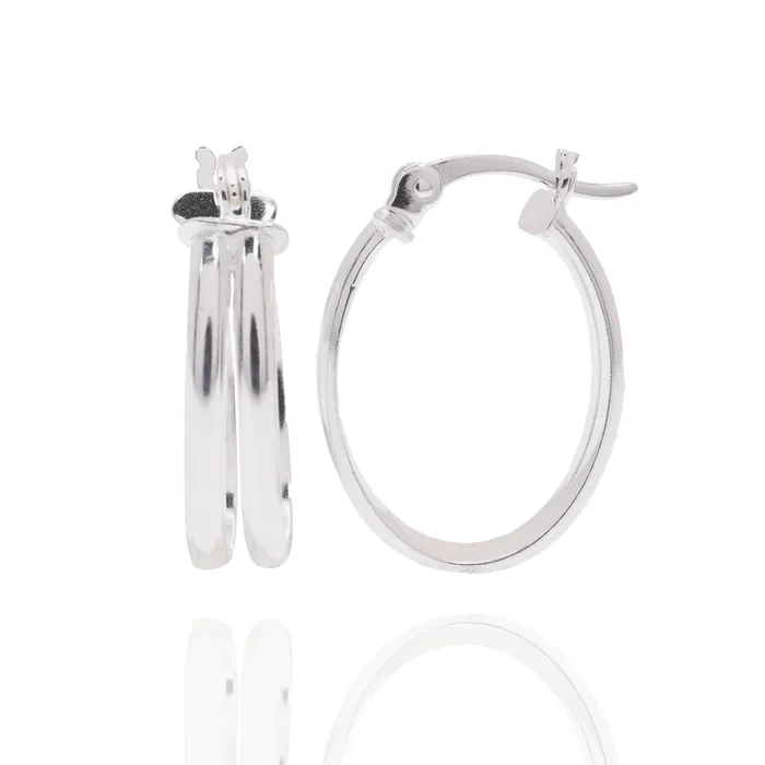 Rhodium Plated 925 Sterling Silver Double Oval Hoop 18mm Earring – APE00014