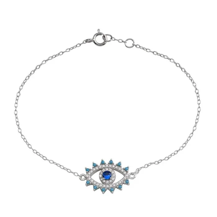 Rhodium Plated 925 Sterling Silver Evil Eye CZ Heart Bracelet – STB00585RH