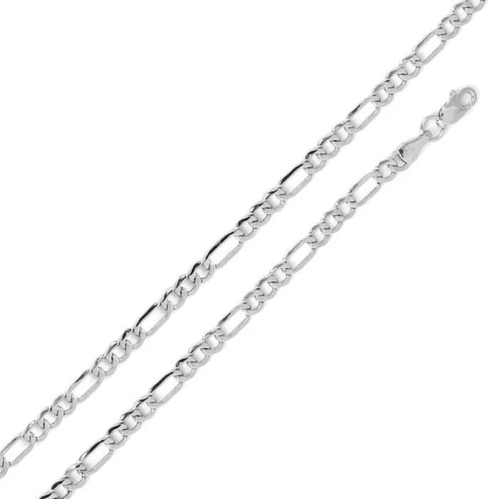 Rhodium Plated 925 Sterling Silver Flat Light Weight Figaro 120 Chain 4.4mm – CH1-120 RH