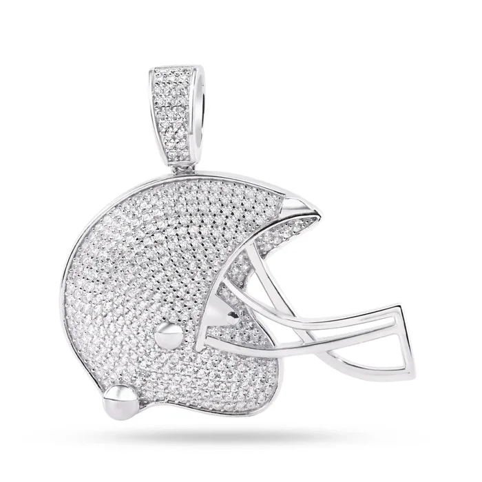 Rhodium Plated 925 Sterling Silver Football Helmet Clear CZ Pendant – SLP00354