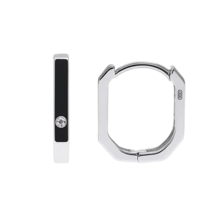 Rhodium Plated 925 Sterling Silver Geometric Rectangular Hoop 9.6mm x 15.2mm Earring – TGE00003