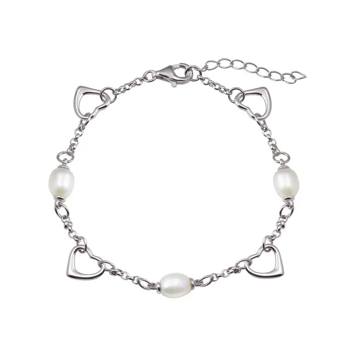Rhodium Plated 925 Sterling Silver Heart Mother of Pearl Adjustable Bracelet – STB00617