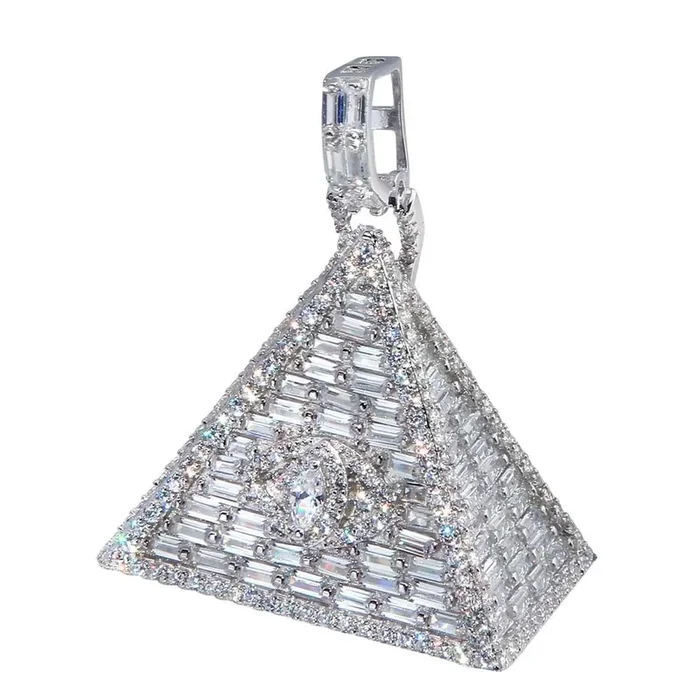 Rhodium Plated 925 Sterling Silver Illuminati Triangle Hip Hop Pendant – SLP00011