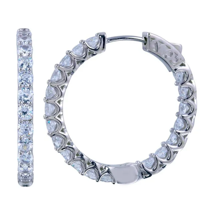 Rhodium Plated 925 Sterling Silver Inside Out CZ Hoop Vault Lock Earring 24mm – STE01307