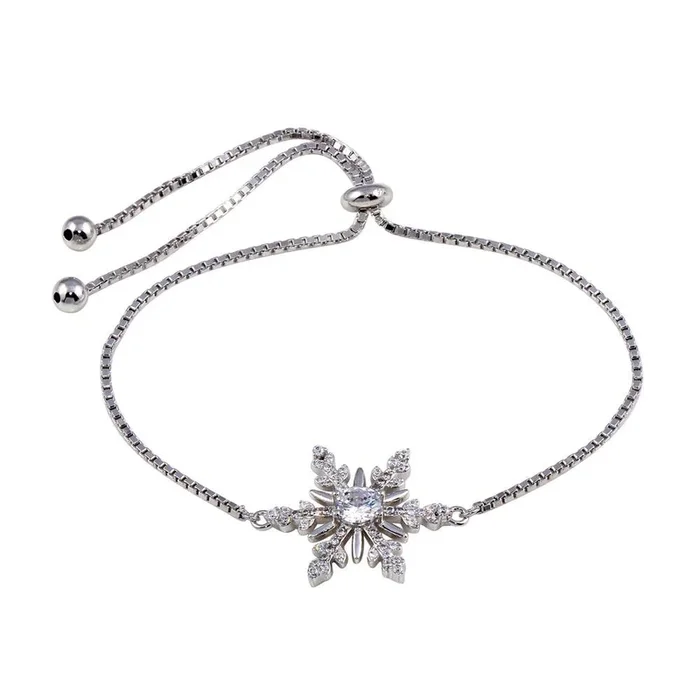 Rhodium Plated 925 Sterling Silver Lariat Snow Flakes CZ Bracelet – STB00576