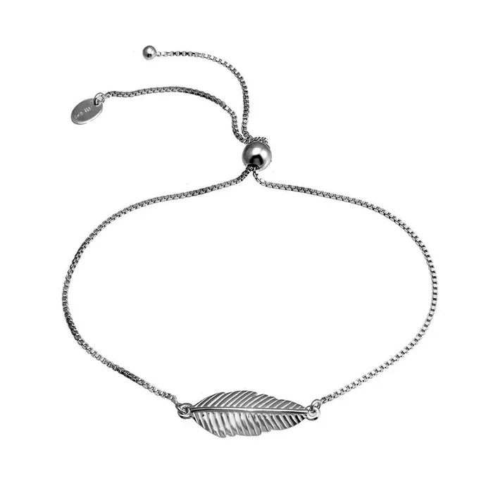 Rhodium Plated 925 Sterling Silver Leaf Lariat Bracelet – SOB00002