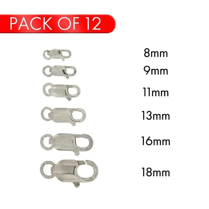 Rhodium Plated 925 Sterling Silver Lobster Clasp – CLASP02-RH (PK of 12)