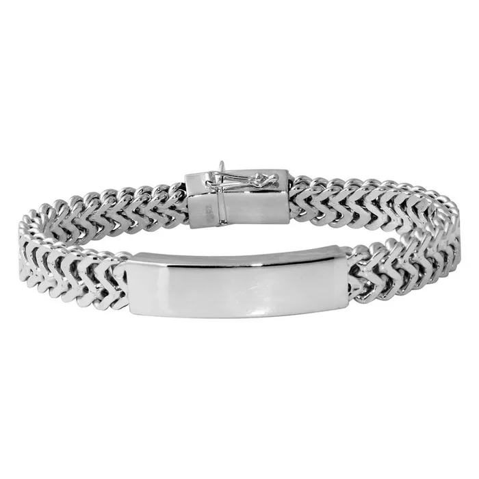 Rhodium Plated 925 Sterling Silver Men’s 11mm Zigzag ID Bracelet – CDIB00020
