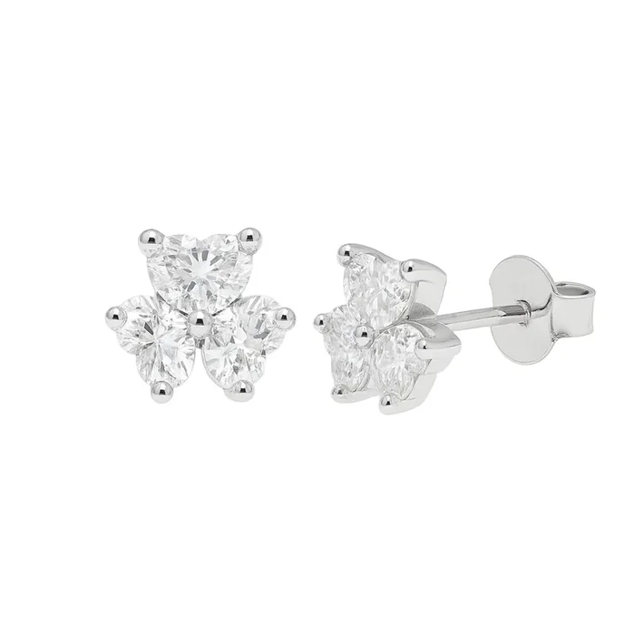 Rhodium Plated 925 Sterling Silver Moissanite Three Stone Flower 6.5mm Stud Earring – MDGE00015