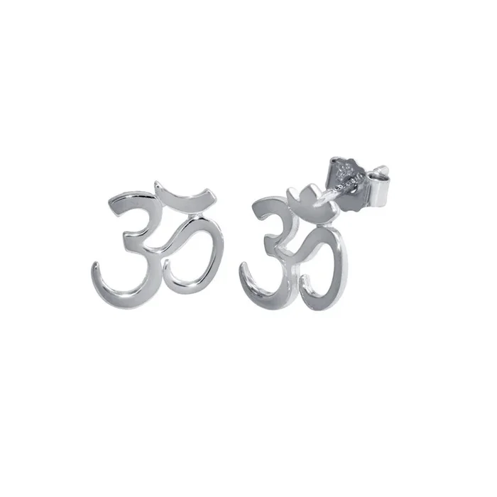 Rhodium Plated 925 Sterling Silver Om Aum Stud Earring – STE01292