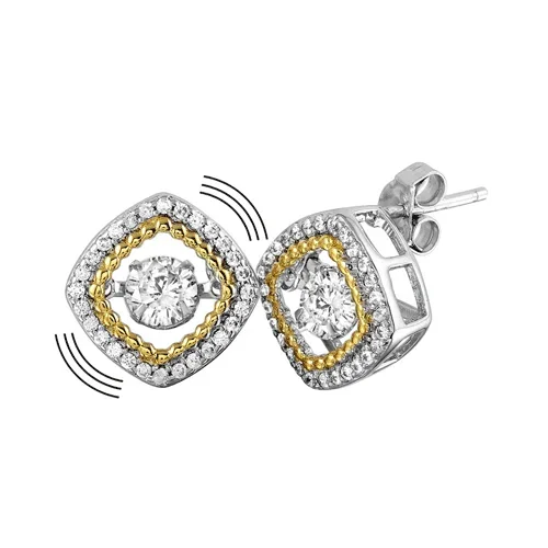 Rhodium Plated 925 Sterling Silver Open Square Earrings with CZ – STE01134