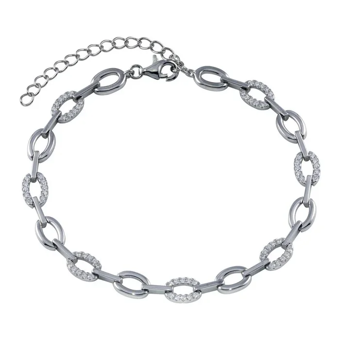 Rhodium Plated 925 Sterling Silver Oval CZ Bracelet – STB00579