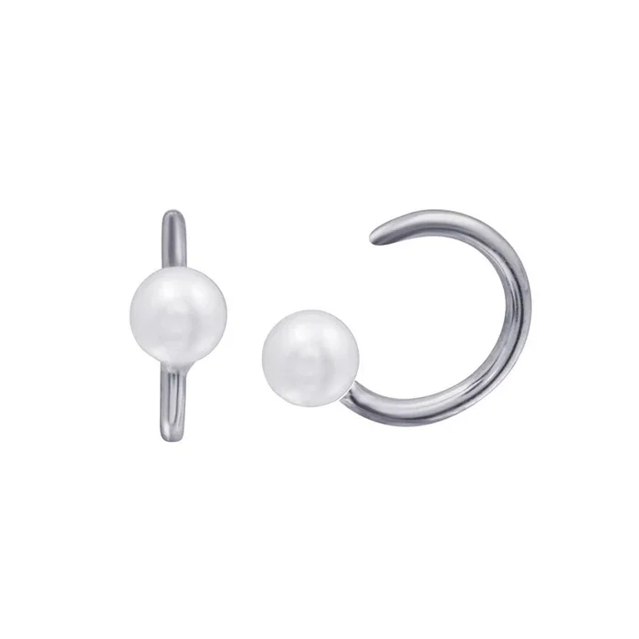Rhodium Plated 925 Sterling Silver Pearl Semi-Hoop CZ Earring – STE01316RH