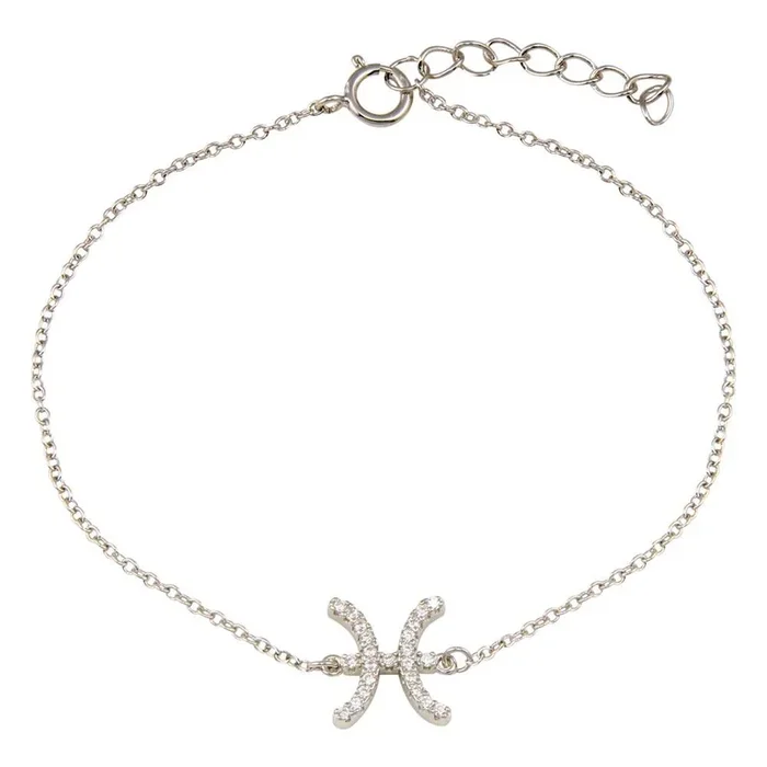 Rhodium Plated 925 Sterling Silver Pisces CZ Adjustable Link Bracelet – BGB00367