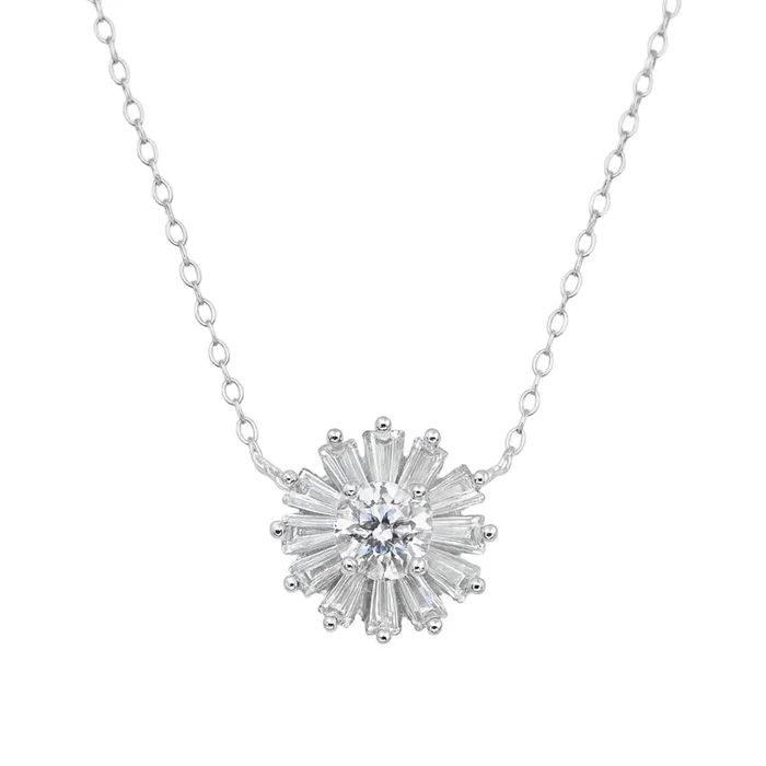 Rhodium Plated 925 Sterling Silver Radiant Burst Moissanite 11.3mm Adjustable Pendant Necklace – MDGP00005