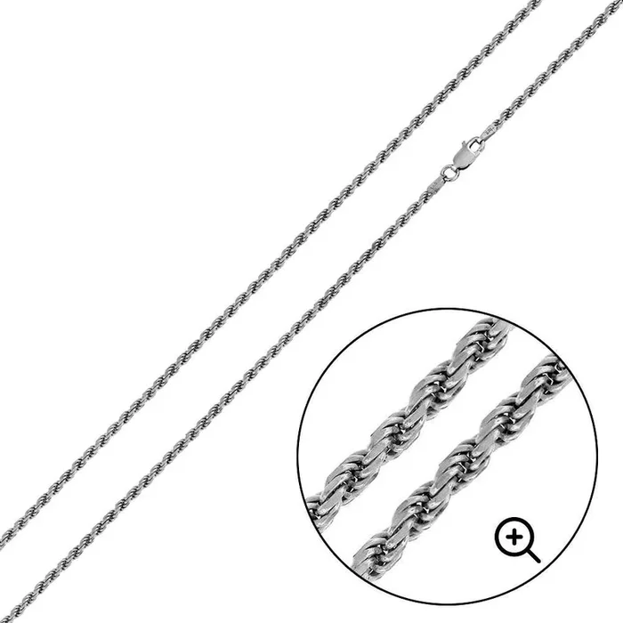 Rhodium Plated 925 Sterling Silver Rope 050 Chain or Bracelet 2.5mm – CH188 RH