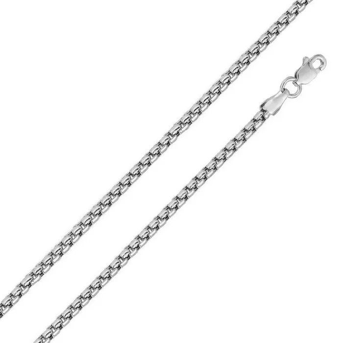 Rhodium Plated 925 Sterling Silver Round Box Lux Cut 070 Chain 3.9mm – CH219C RH