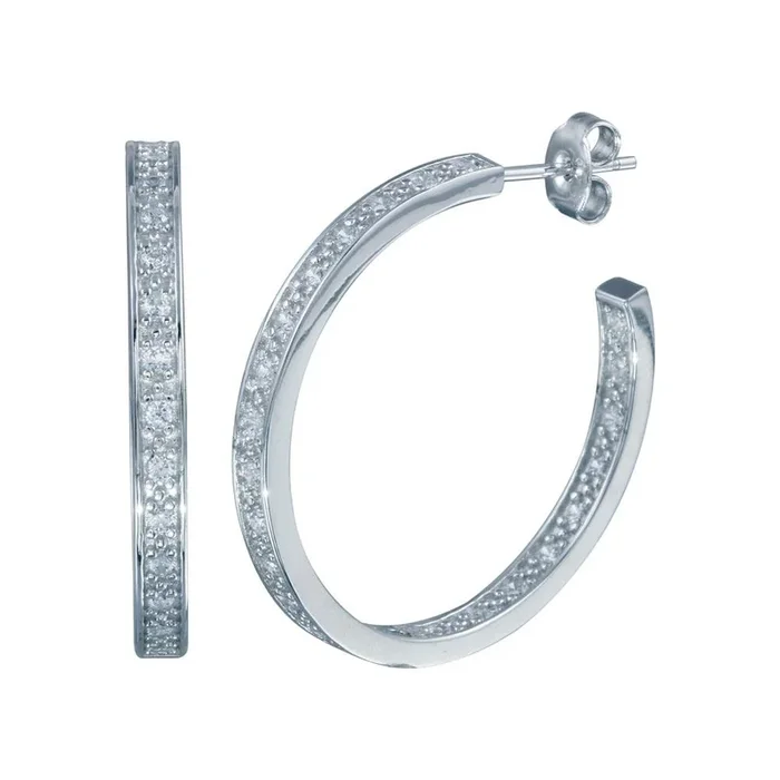 Rhodium Plated 925 Sterling Silver Round CZ Hoop Earring – STE00566