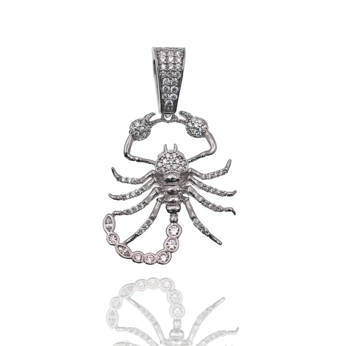 Rhodium Plated 925 Sterling Silver Scorpion Clear CZ 23.5mm x 29.2mm Pendant – GMP00187
