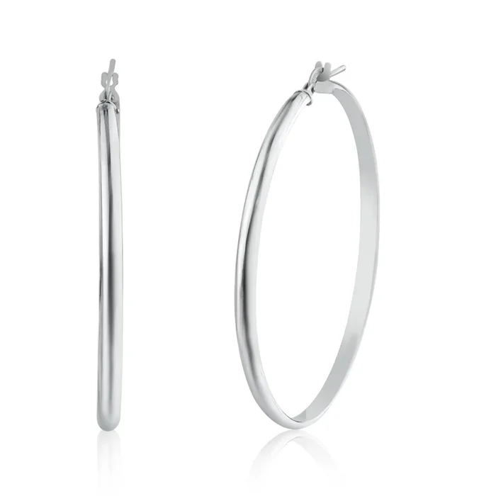 Rhodium Plated 925 Sterling Silver Silver Dome 3.5mm Hoop Earring – ARE00027RH