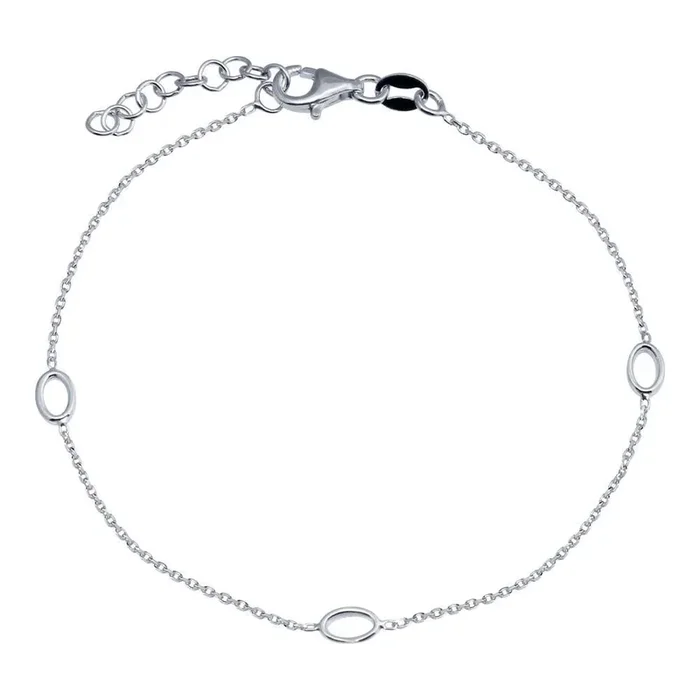 Rhodium Plated 925 Sterling Silver Single Strand Bracelet with 3 Oval Element – VGB18RH