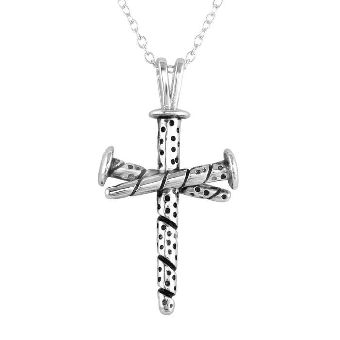 Rhodium Plated 925 Sterling Silver Triple Nail Cross Pendant Necklace – BGP01252