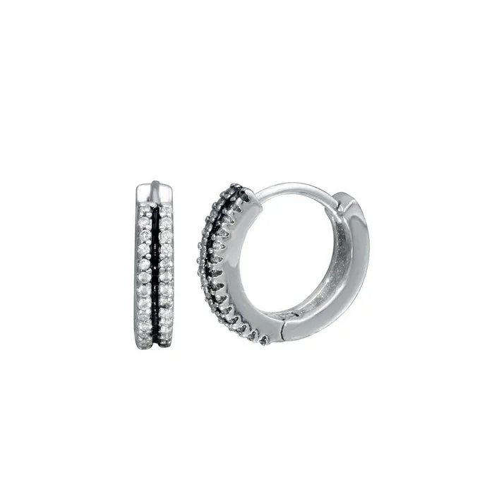 Rhodium Plated 925 Sterling Silver Two Line CZ Huggy Earring – STE01325