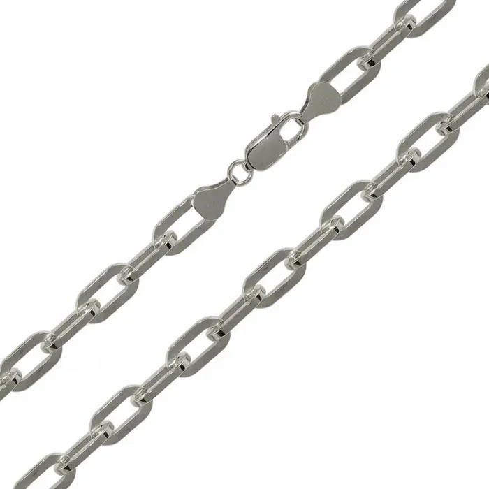 Rhodium Plated 925 Sterling Silver Wide Oval D Cut Paperclip Link Chain or Bracelet 6mm – CH950 RH