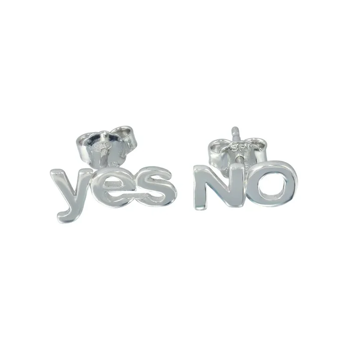 Rhodium Plated 925 Sterling Silver Yes and No Stud Earrings – SOE00030