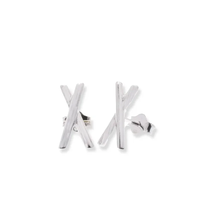 Rhodium Plated 925 Sterling X 6.1mm x 11.8mm Stud Earring – APE00004