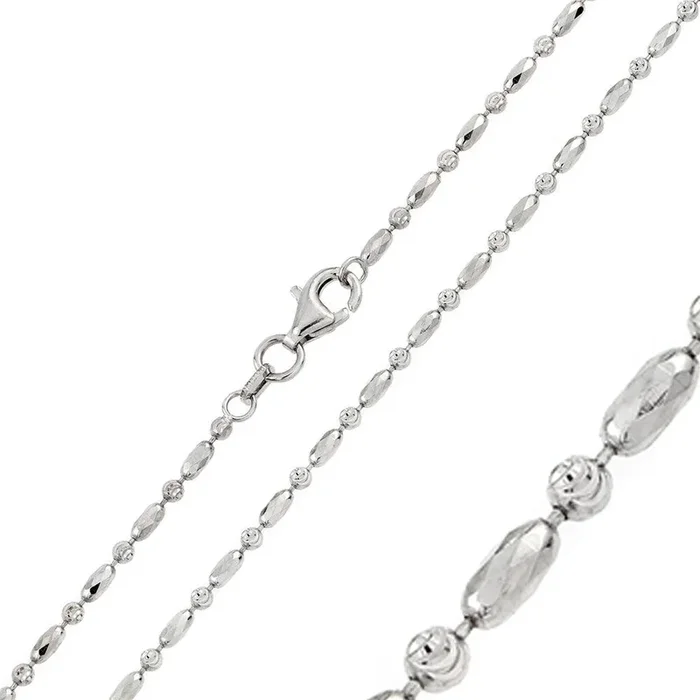 Rhodium Plated Diamond Cut Round Oval Bead Alternating 002 Chain 2mm – CH107 RH