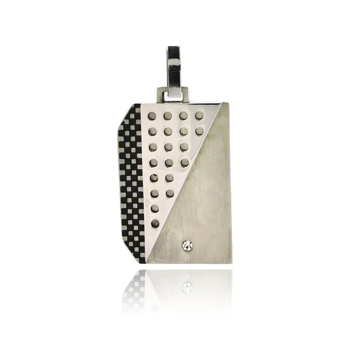 Rhodium Plated Stainless Layered Multi Textured CZ Dog Tag Pendant – SSP00226