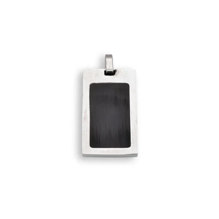Rhodium Plated Stainless Steel Black Inlay Rectangle Pendant – SSP00062