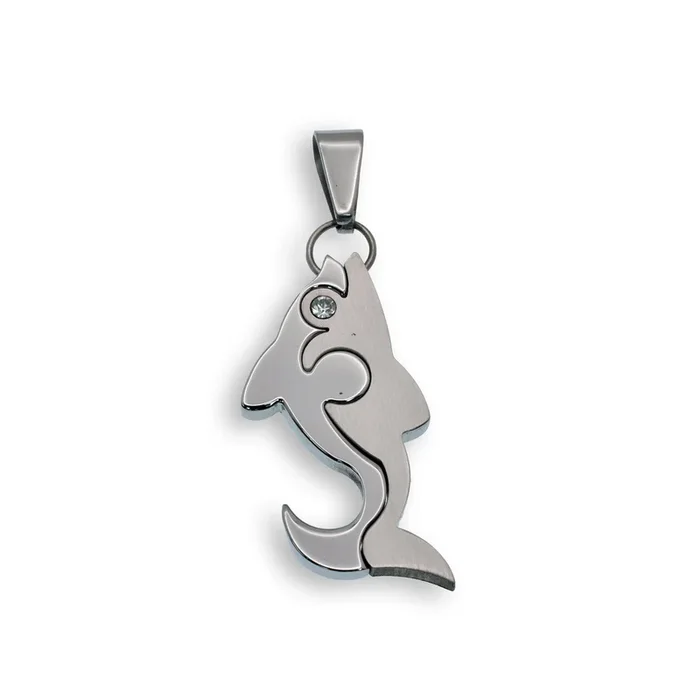 Rhodium Plated Stainless Steel CZ Dolphin Pendant – SSP00064
