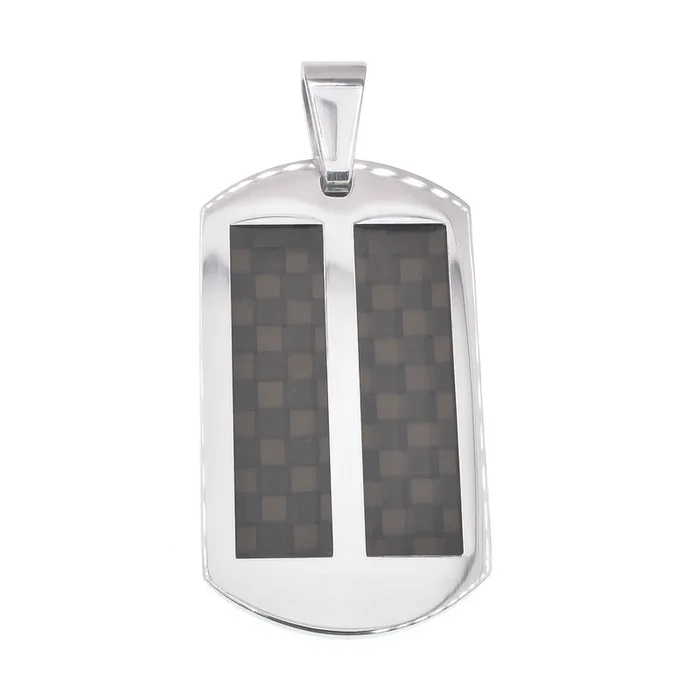 Rhodium Plated Stainless Steel Double Row Carbon Fiber Dog Tag Pendant – SSP00526