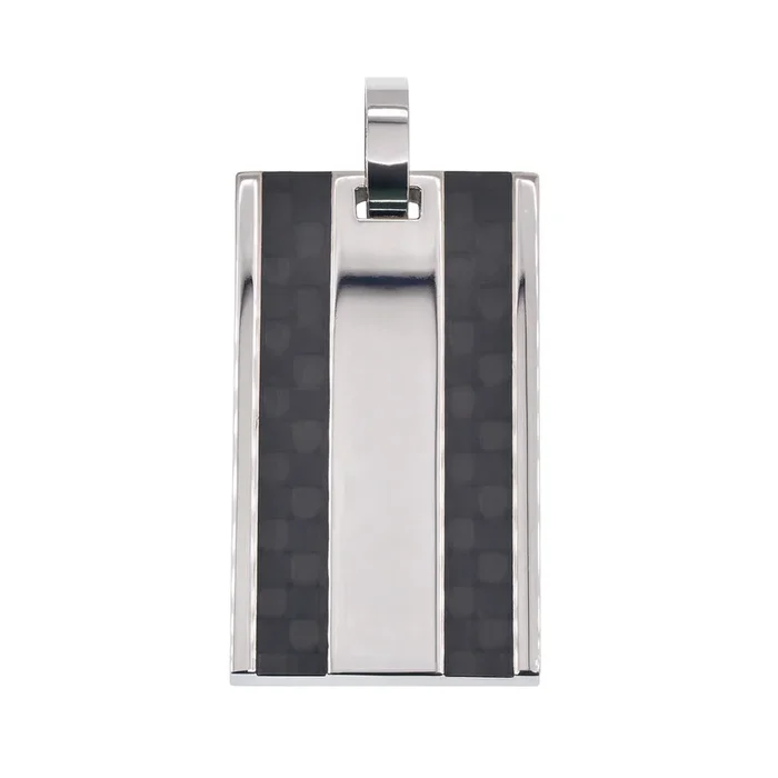 Rhodium Plated Stainless Steel Double Row Carbon Fiber Pendant – SSP00531