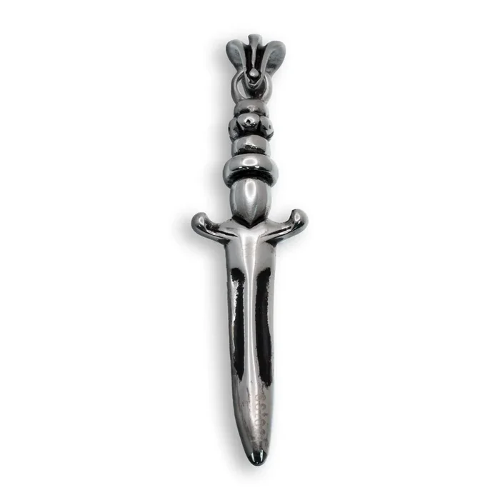 Rhodium Plated Stainless Steel Gothic Dagger Medieval Sword Design 15.3mm x 51.6mm Pendant – SSP00302
