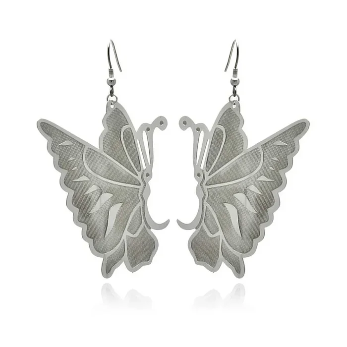 Rhodium Plated Stainless Steel Mesh Butterfly Dangle Earrings – SSE00094