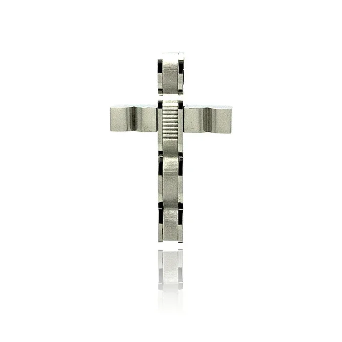 Rhodium Plated Stainless Steel Multi Texture Cross Pendant – SSP00191