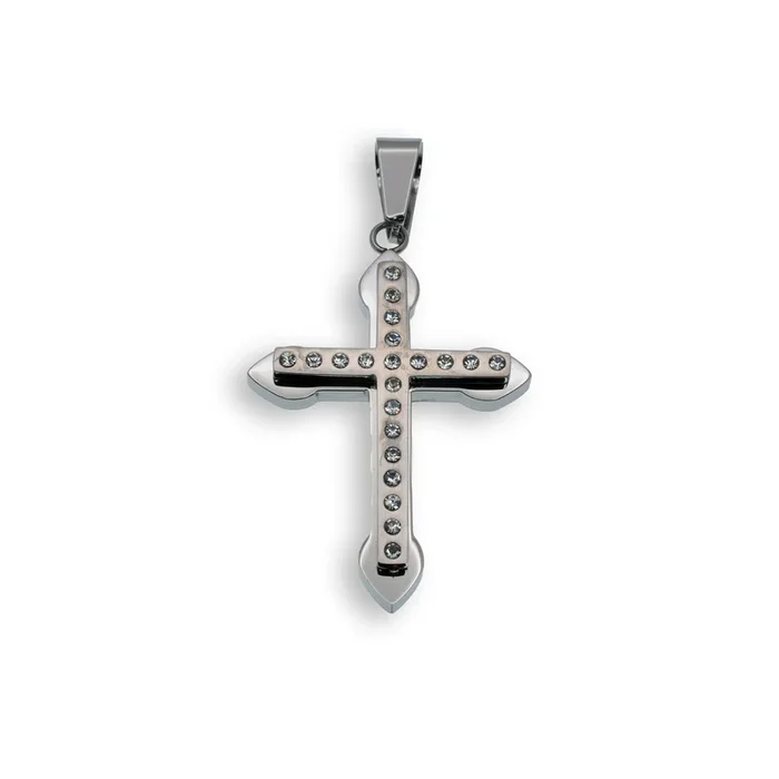 Rhodium Plated Stainless Steel Thick Matte CZ Cross Pendant – SSP00128
