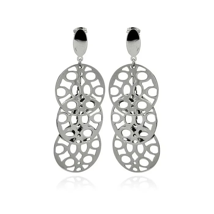 Rhodium Plated Stainless Steel Triple Disk Dangle Earrings – SSE00097