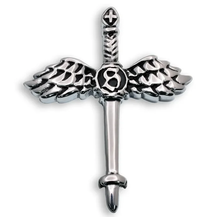 Rhodium Plated Stainless Steel Winged Sword 43.7mm x 54.1mm Pendant – SSP00330