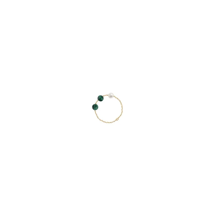 Ring Claverin Hope in yellow gold with white pearl and malachite beads