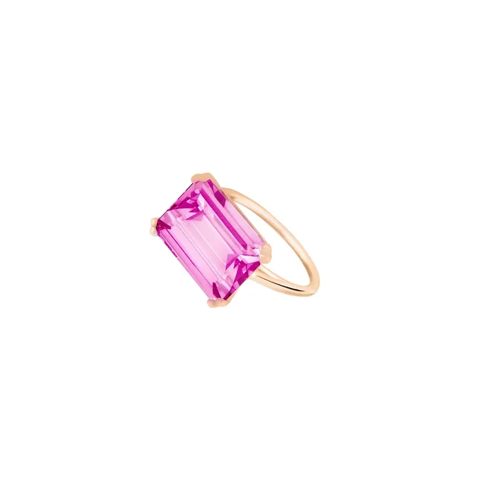 Ring Ginette NY Horizontal Cocktail in rose gold and pink topaz | Lepage