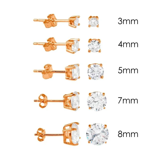 Rose Gold Plated 925 Sterling Silver Round Basket Clear CZ Stud Earring – STE00593RGP
