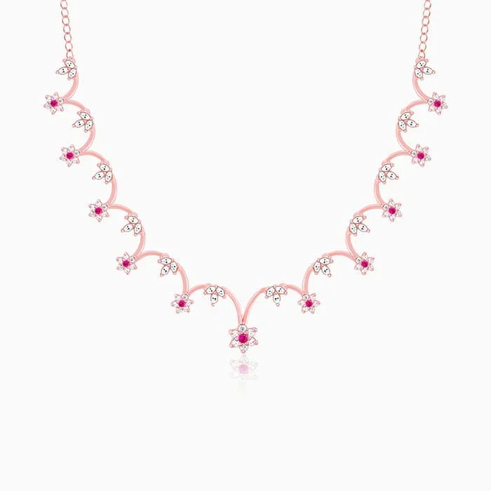 Rose Gold Royal Pink Floral Necklace