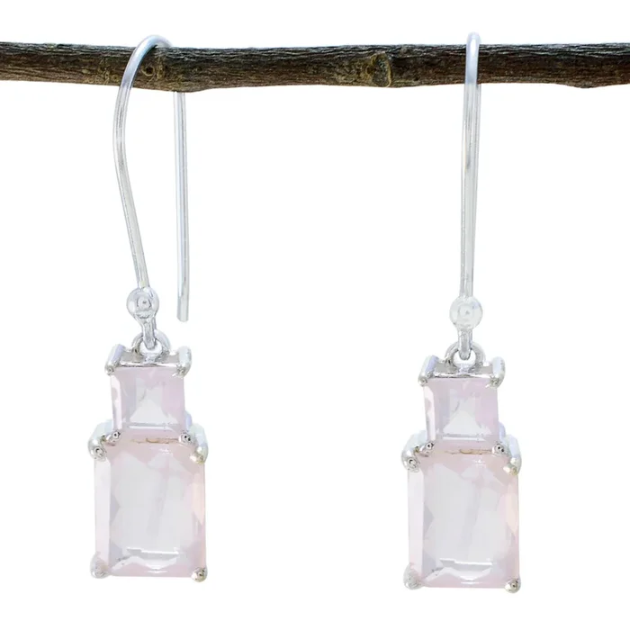 Rose Quartz Japanese Teresa Toi et Moi Dangle Pink 925 Sterling Silver Earring